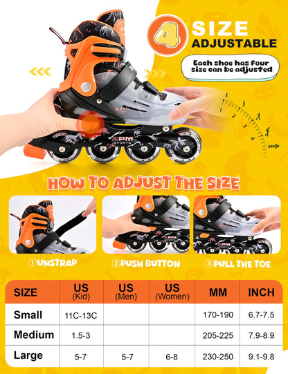 2PM SPORTS Adjustable Inline Skates with Light Up Wheels