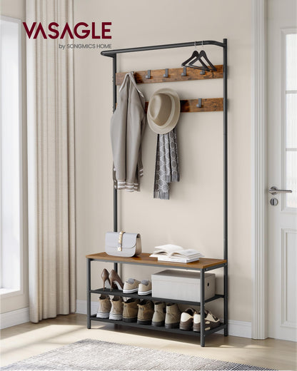 VASAGLE Entryway Bench with Shoe Storage and Hooks