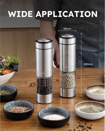 Rechargeable Salt and Pepper Grinder Set - Stainless Steel