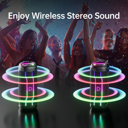 Bluetooth Speakers, Portable Bluetooth Speakers Wireless with 20W Loud Stereo Sound, IP7 Waterproof Shower Speaker Colorful Flashing Lights, Built-in Mic Hands-free Calling, for Outdoor Home Party