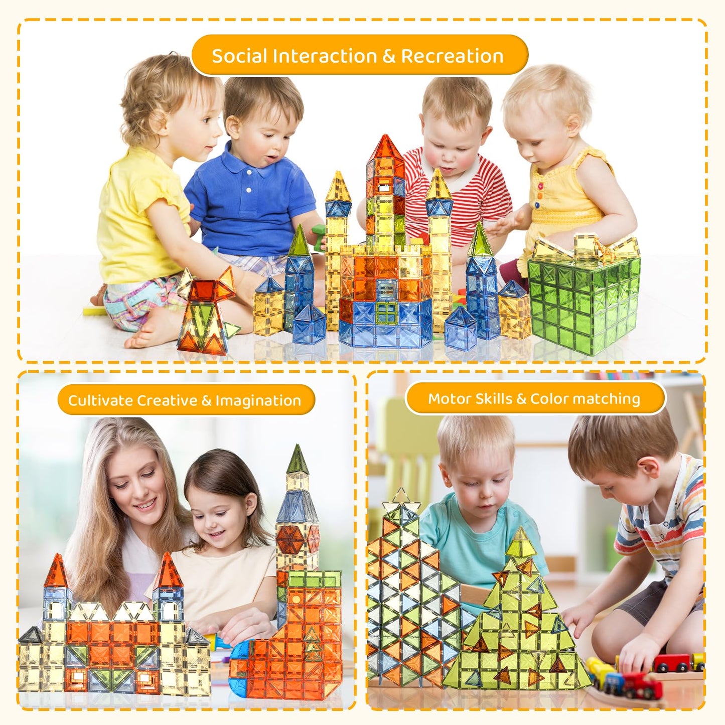 120 PCS Magnetic Tiles, Brown Magnetic Blocks Building Set for Kids Age 3-5 4-8, STEM Magnet Toys 3D Kids Magnets Preschool Educational Learning Toys for Boys and Girls Ages 3 4 5 6 7 8+ Years Old