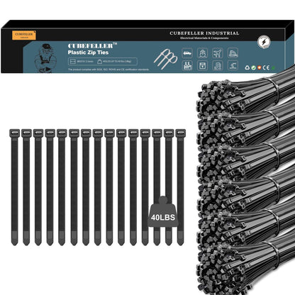 CUBEFELLER® Zip Ties, 4inch, 600 Pack, Black Zip Tieswith 40 Pounds Tensile Strength, Self-Locking Nylon Zip Ties for Indoor and Outdoor, Cable Ties in resealable bag
