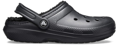 Crocs unisex adult Men's and Women's Classic Lined | Fuzzy Slippers Clog, Black/Black, 11 Women 9 Men US