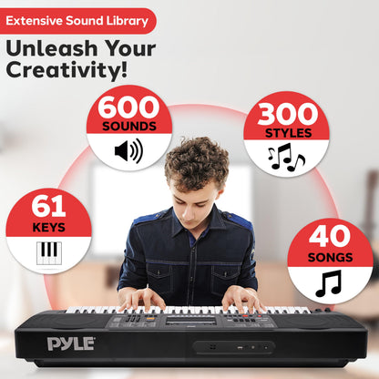 Pyle Portable 61-Key Digital Karaoke Piano With Case Stand And Stool