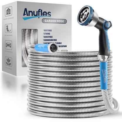50FT Metal Garden Hose with Nozzle