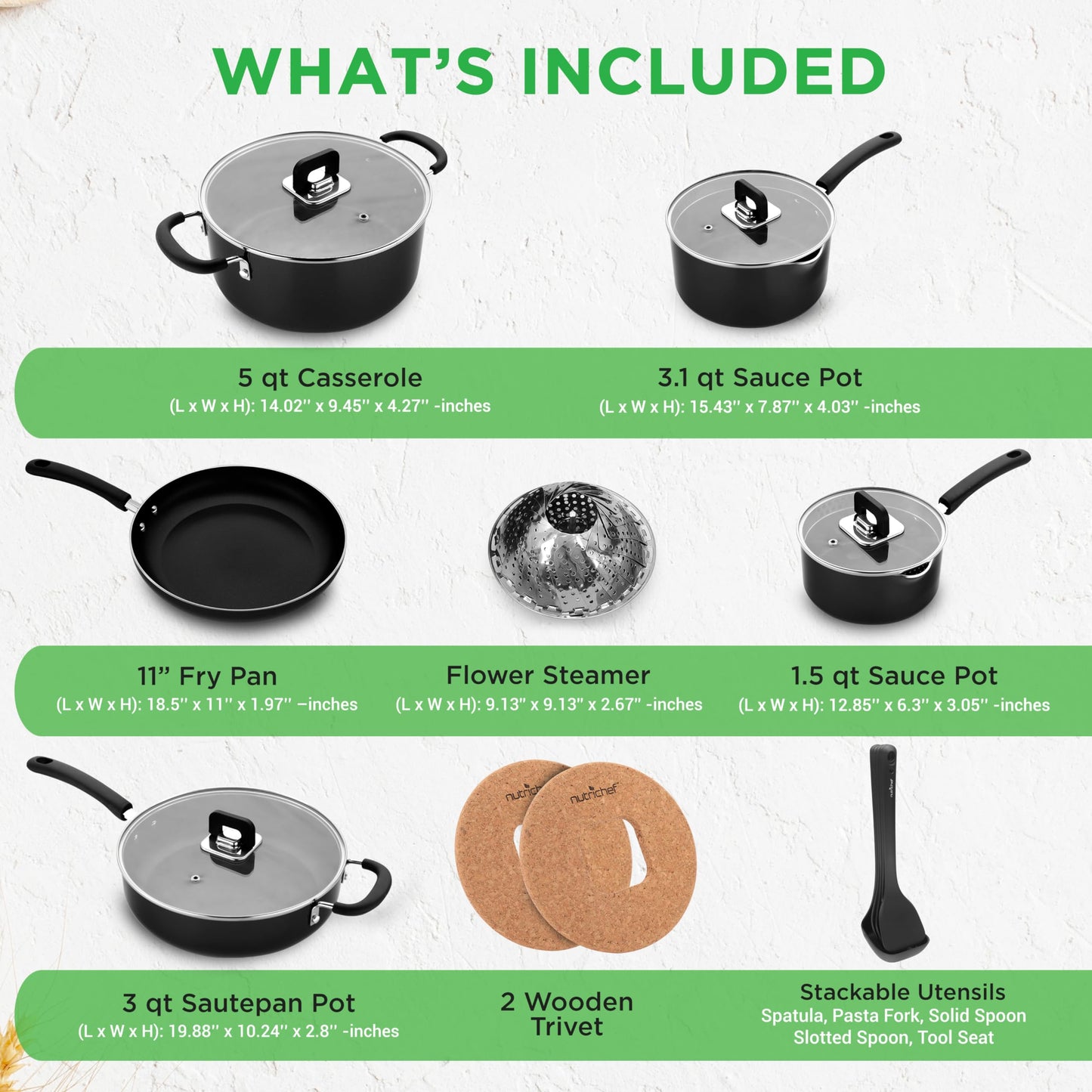 UPDATE: DEAD! NutriChef Kitchenware Cookware, Non-Stick Pans and Pots with foldable Knob, Space Saving, Stackable, Nylon Tools, Induction Base, Black (17-Piece Set), One Size