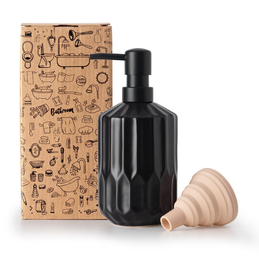 Ceramic Soap Dispenser Set with Funnel, Black