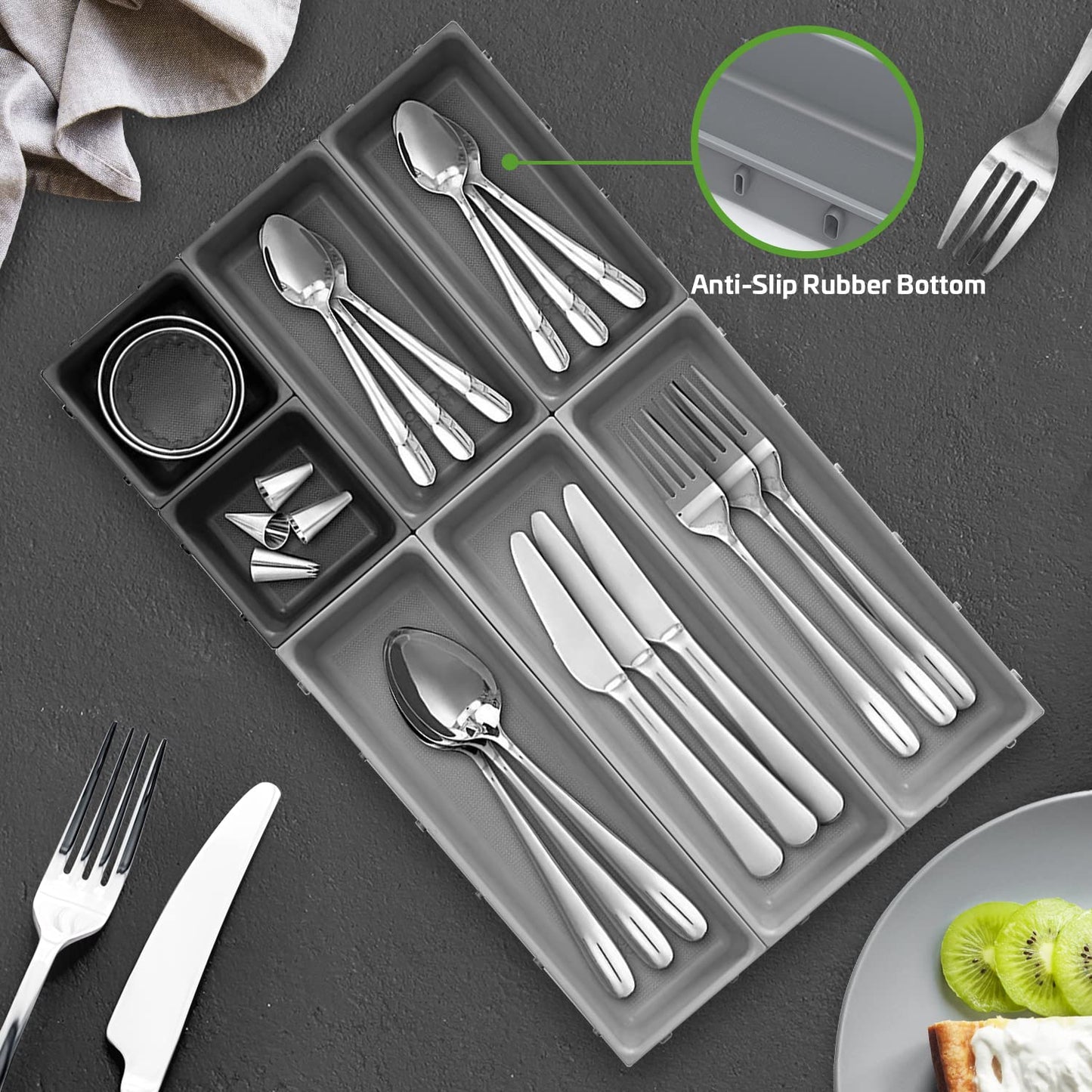 OFFSIR Junk Drawer Organizer, Kitchen Silverware Utensil Drawers Organizers and Storage, Cutlery Trays Small Plastic Holder Bins Set, Kitchen Accessories for Desk Office Bathroom Restroom