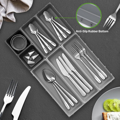 OFFSIR Junk Drawer Organizer, Kitchen Silverware Utensil Drawers Organizers and Storage, Cutlery Trays Small Plastic Holder Bins Set, Kitchen Accessories for Desk Office Bathroom Restroom