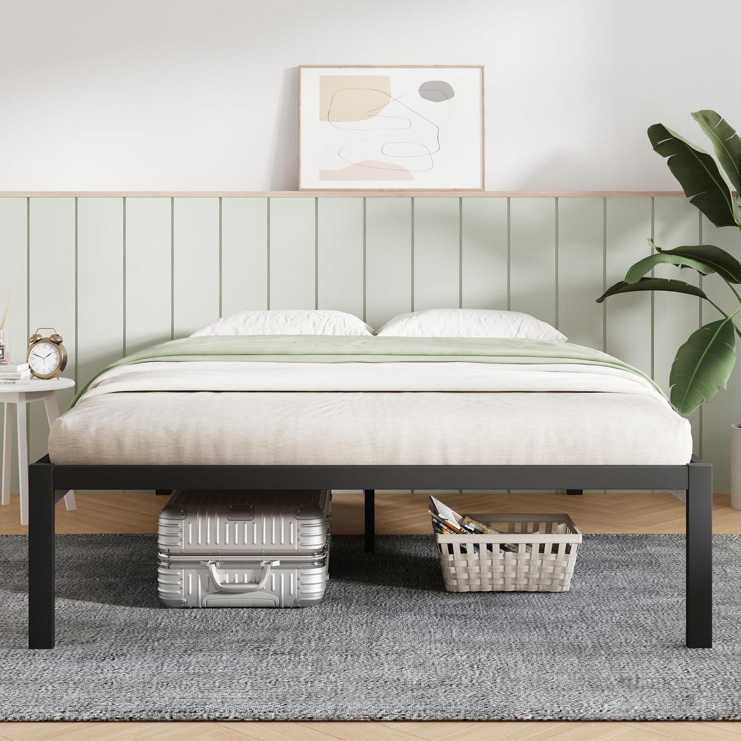 Novilla King Size Bed Frame Without Headboard, Metal Platform Bed Frame, Heavy Duty, No Box Spring Needed, Wood Slat Support, Easy Assembly, Black