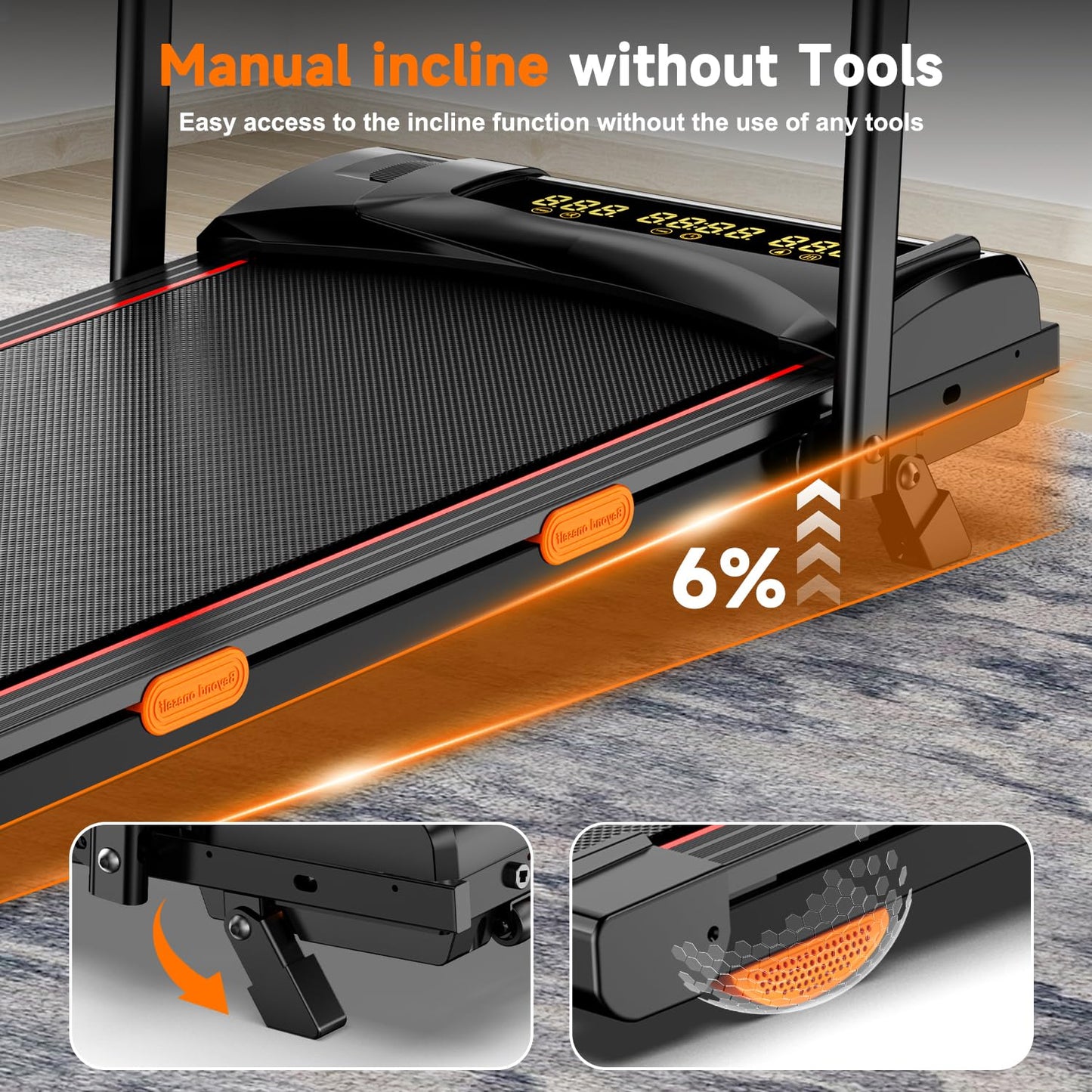 Fasion Trek Run Walking Pad Treadmill with Handle Bar, 6% Manual Incline & 0.6-7.5MPH, Under Desk Compact Treadmill with App Control, Safety Key, 300lbs Capacity, Double Deck Cushioning