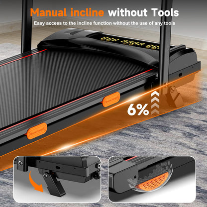Fasion Trek Run Walking Pad Treadmill with Handle Bar, 6% Manual Incline & 0.6-7.5MPH, Under Desk Compact Treadmill with App Control, Safety Key, 300lbs Capacity, Double Deck Cushioning