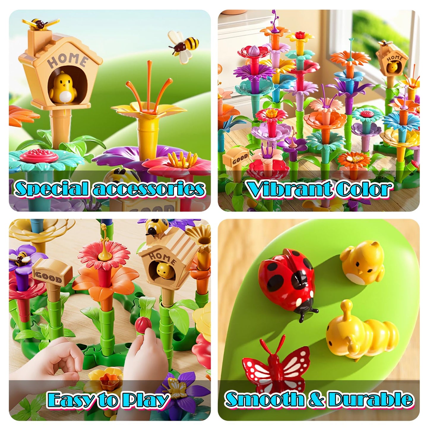 FUNZBO Flower Building Toys - Stacking Garden Toy with Storage Box, Toddler Toys, Toys for Grils 3, 4, 5, 6, 7 Years Old, Birthday Gifts for Kids (224 pcs)