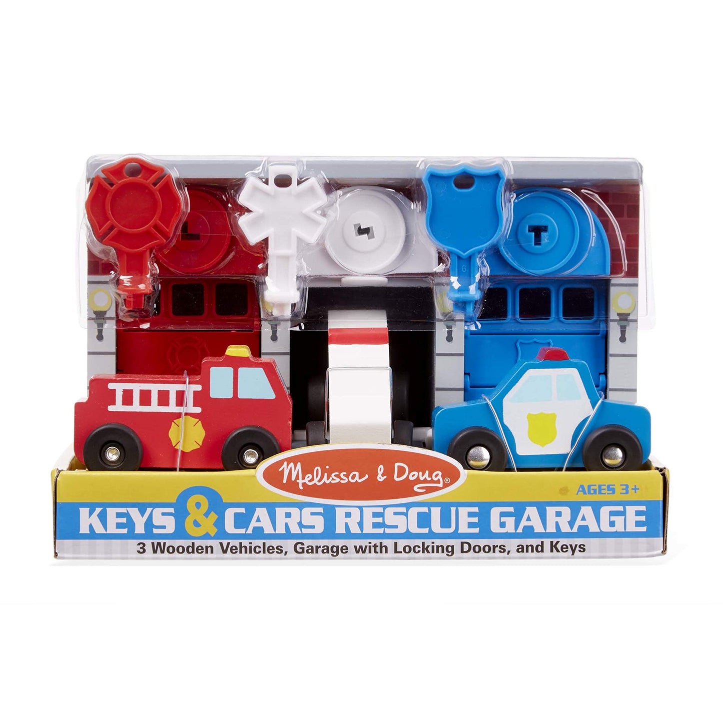 Melissa & Doug Wooden Rescue Vehicles Garage Set