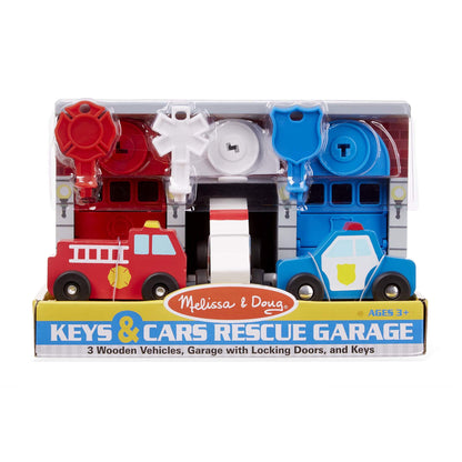 Melissa & Doug Wooden Rescue Vehicles Garage Set