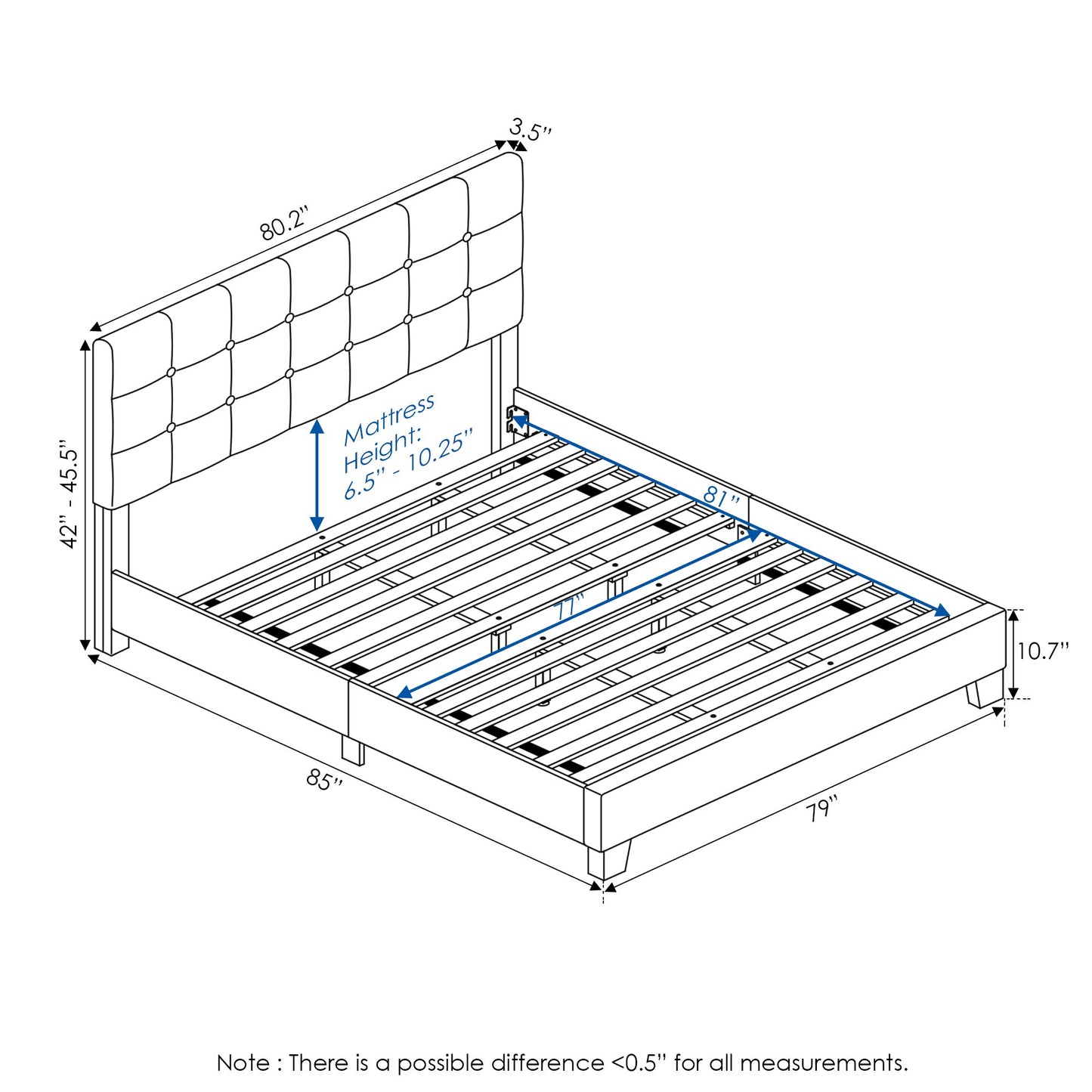 Furinno Laval Button Tufted Upholstered Platform Bed Frame, King, Linen