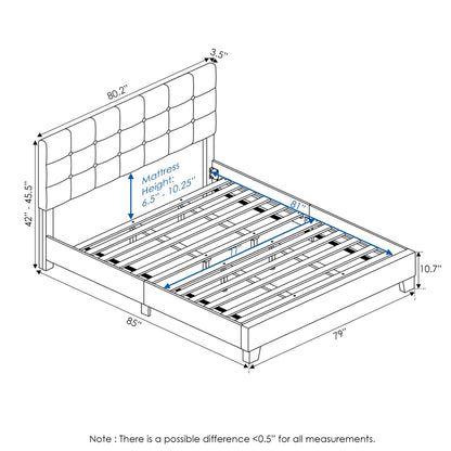 Furinno Laval Button Tufted Upholstered Platform Bed Frame, King, Linen