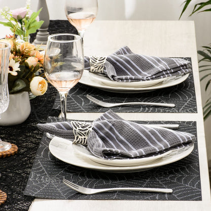 AHHFSMEI Placemats Set of 6 for Dining Table Washable Woven Vinyl Non-Slip Placemat Heat-Resistant Durable Table Mats for Dining Table Easy to Clean (Grey Cobweb)