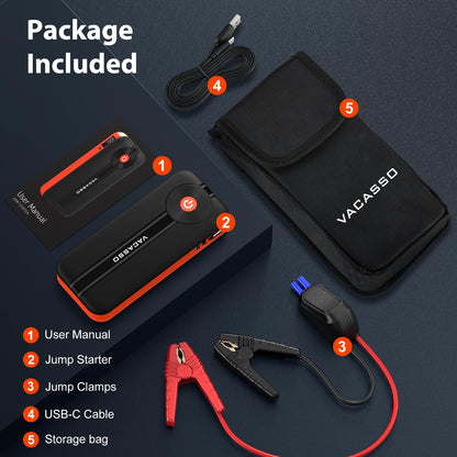 VACASSO 2500A Portable Car Jump Starter with Flashlight