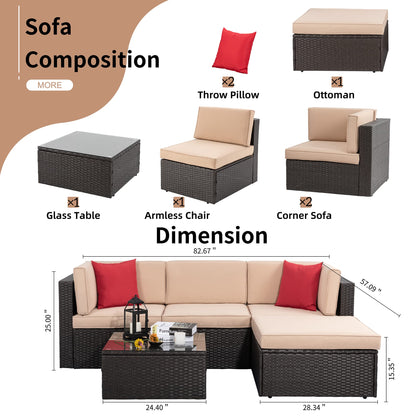 5-Piece Outdoor Patio Furniture Set with Sofa