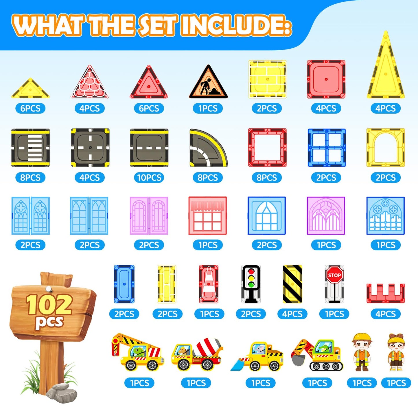 102 PCS Magnetic Building Tiles for Kids