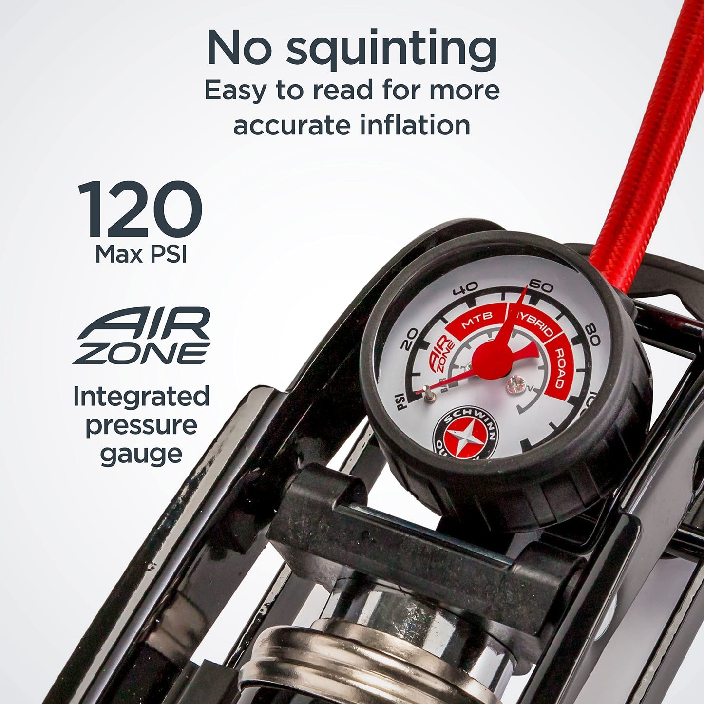 Schwinn Foot Pump with Pressure Gauge, 120 PSI
