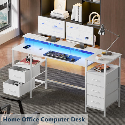 Korfile 55 Inch Gaming Desk with LED Lights
