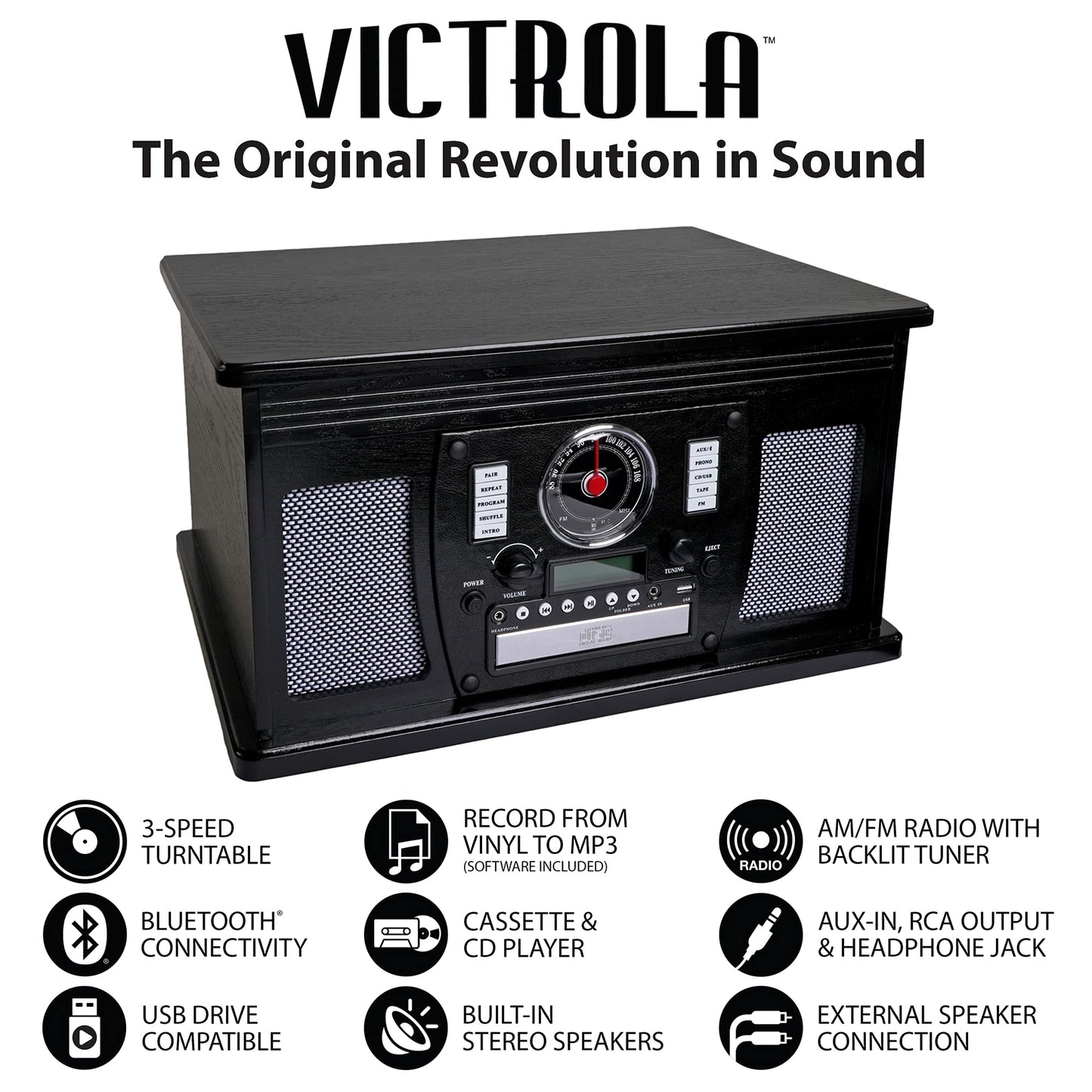 Victrola 8-in-1 Bluetooth Record Player Center