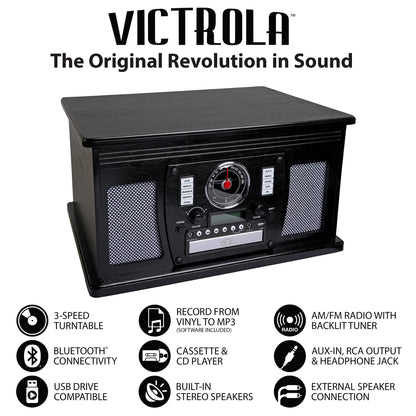 Victrola 8-in-1 Bluetooth Record Player Center