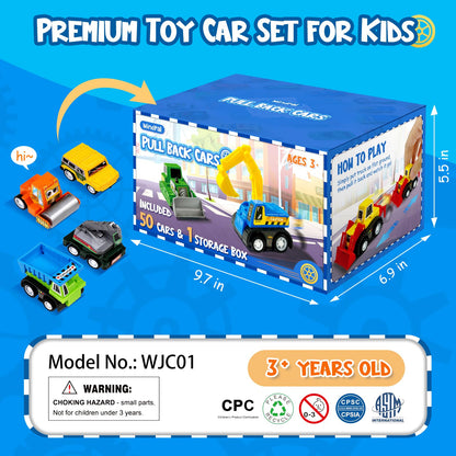 MindPal 50 Pcs Pull Back Toy Cars Set