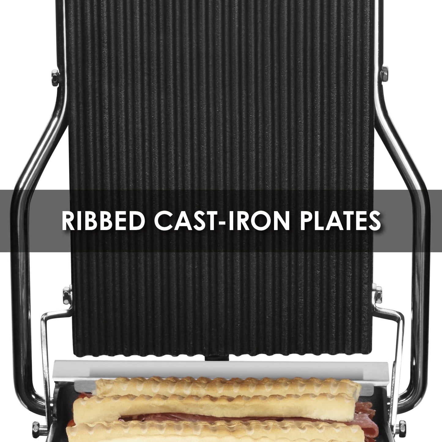 Waring Commercial WPG200 Panini Compresso Slimline Ribbed Grill, 120V, 1800W, 5-15 Phase Plug