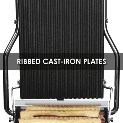 Waring Commercial WPG200 Panini Compresso Slimline Ribbed Grill, 120V, 1800W, 5-15 Phase Plug
