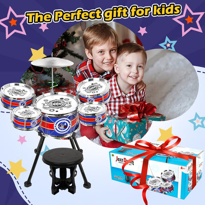 Toy Drum Set for Toddlers with Stool