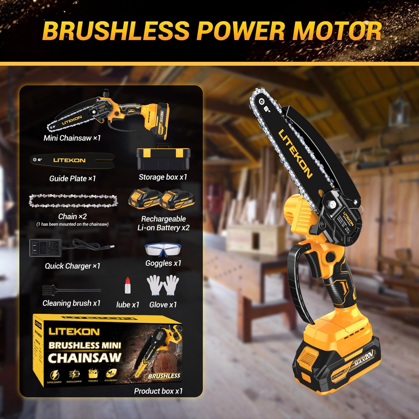 6 Inch Mini Electric Chainsaw with Batteries