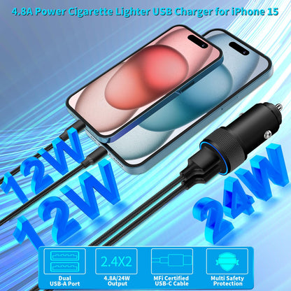 4.8A Dual USB Car Charger with 2 Pack Cable