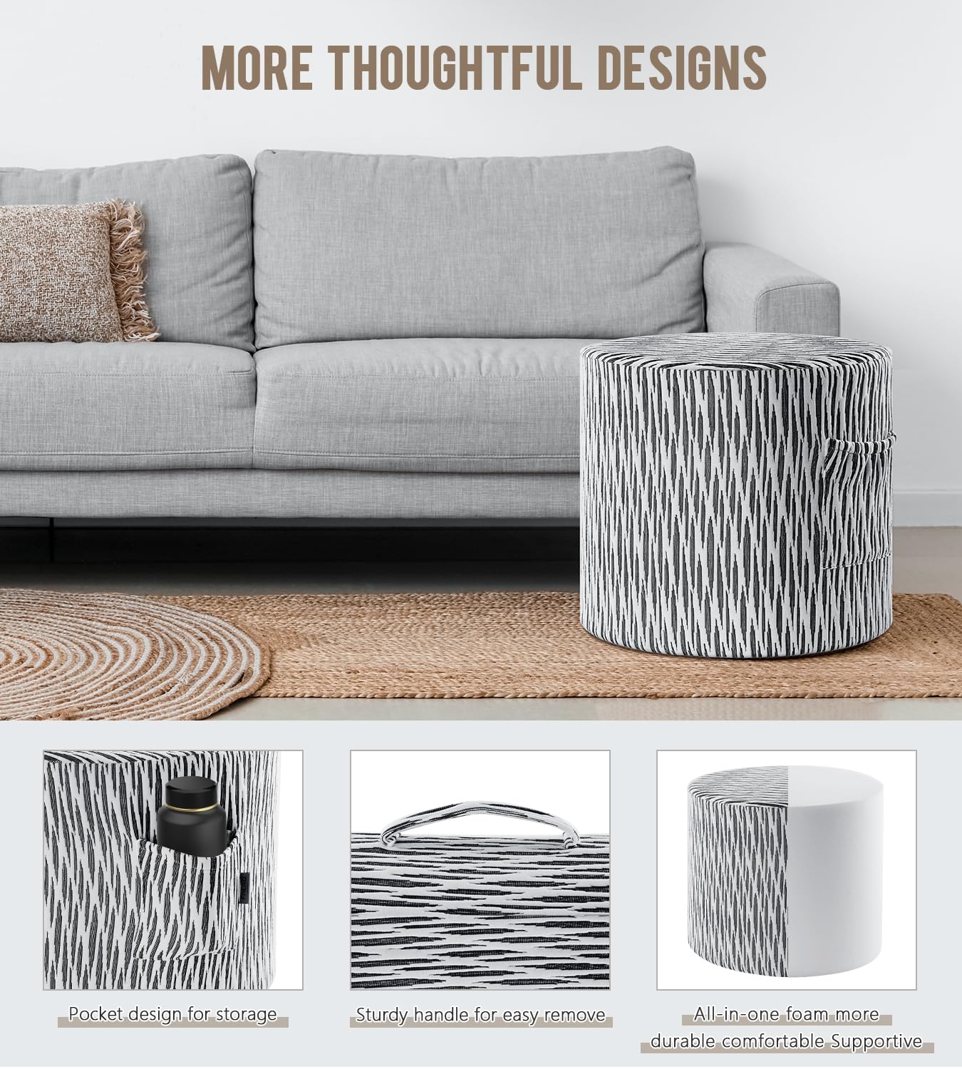 Round Stuffed Pouf Ottoman for Living Room