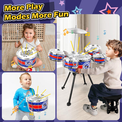 Toy Drum Set for Toddlers with Stool