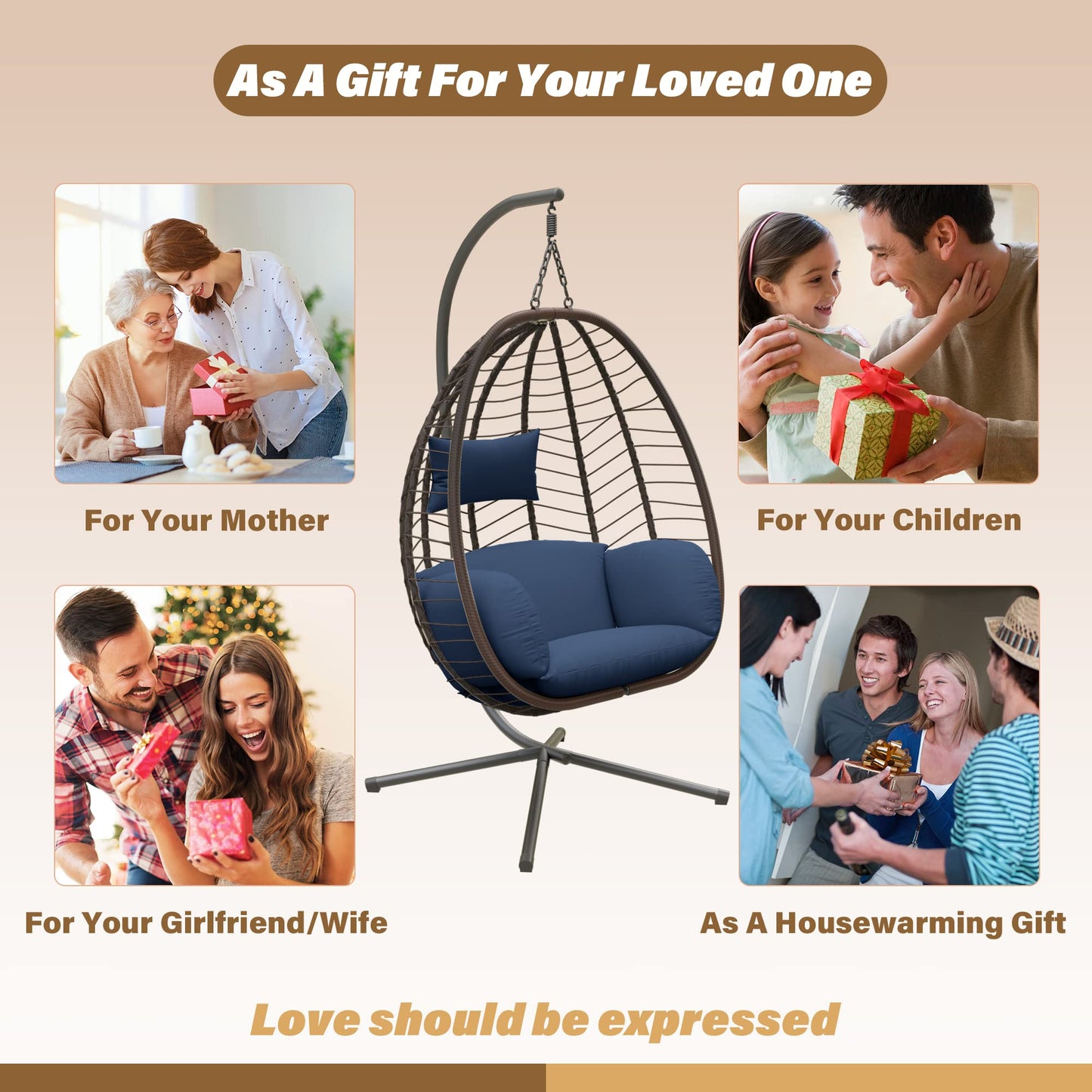 UPDATE: DEAD! ALAULM Egg Swing Chair Outdoor Indoor Wicker Rattan Hanging Chair with Stand 350lbs Capacity w/Strong Frame & UV Resistant Cushions for Patio Balcony Bedroom (Dark Blue)