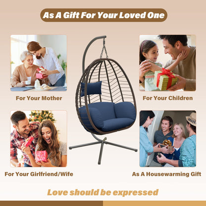 UPDATE: DEAD! ALAULM Egg Swing Chair Outdoor Indoor Wicker Rattan Hanging Chair with Stand 350lbs Capacity w/Strong Frame & UV Resistant Cushions for Patio Balcony Bedroom (Dark Blue)