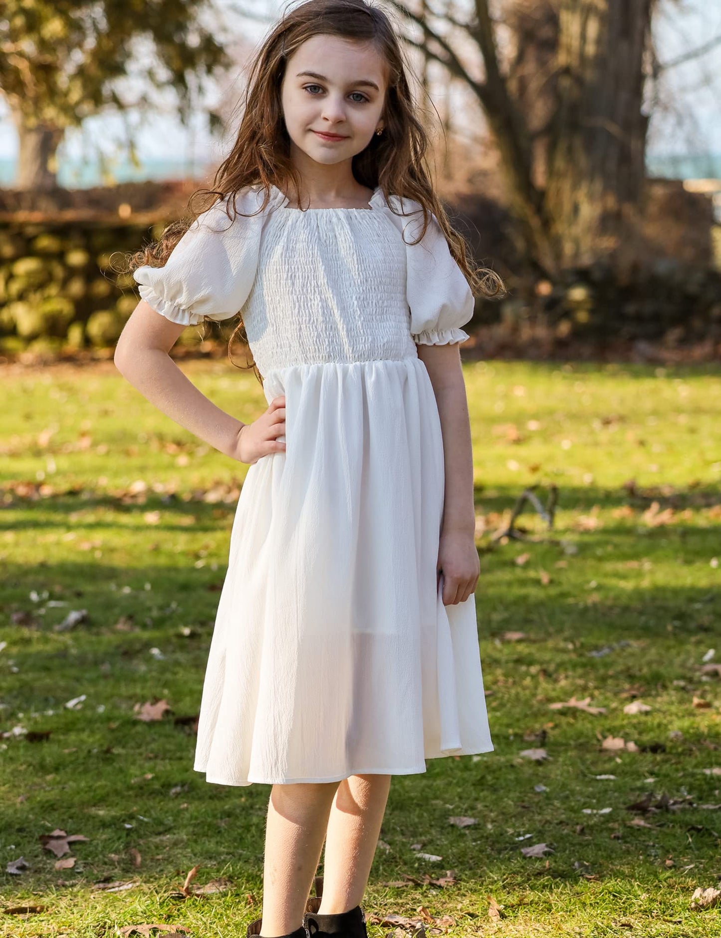 Arshiner Girl's Sleeveless Stretchy Crop Top A-Line Swing Party Dress Solid White for 4-5 Years
