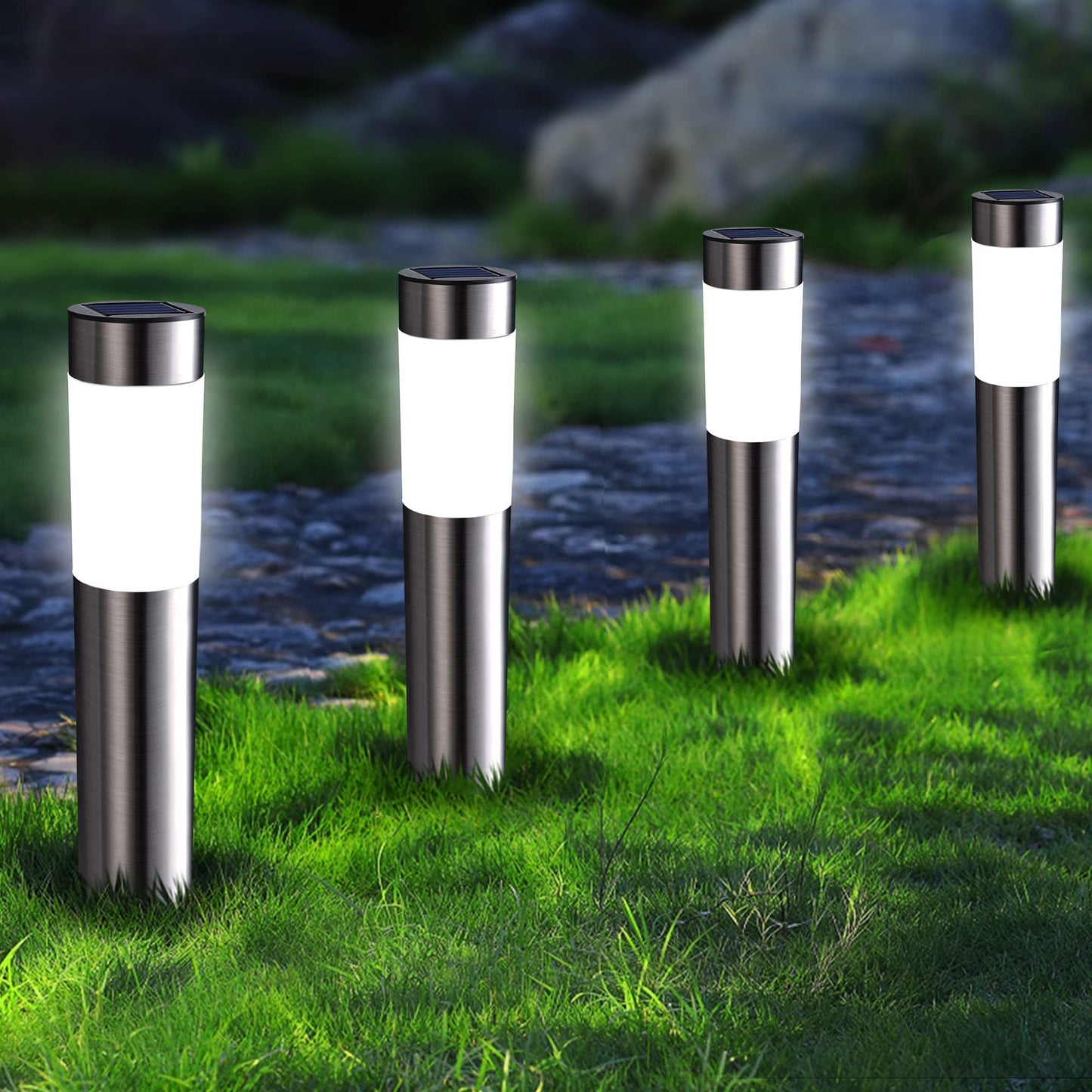 Lomotech 4 Pack Solar Pathway Lights Outdoor, Modern Design Waterproof Solar Landscape Lighting, Bright Solar Garden Lights for Patio Lawn Yard Walkway Driveway (White)