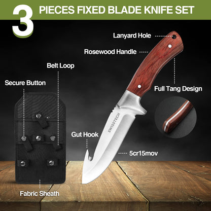 Swiss+Tech 3-Piece Hunting Knife Set with Sheath