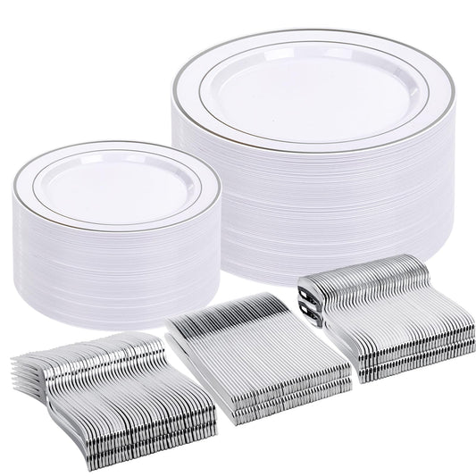 DaYammi 500pcs Silver Plastic Dinnerware Set