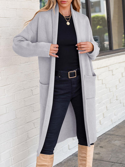 ANRABESS Women's Cardigan Long Sweater Oversized Open Front Knit Coatigan Duster Coat 2025 Trendy Fall Outfits Outerwear Light Grey Large