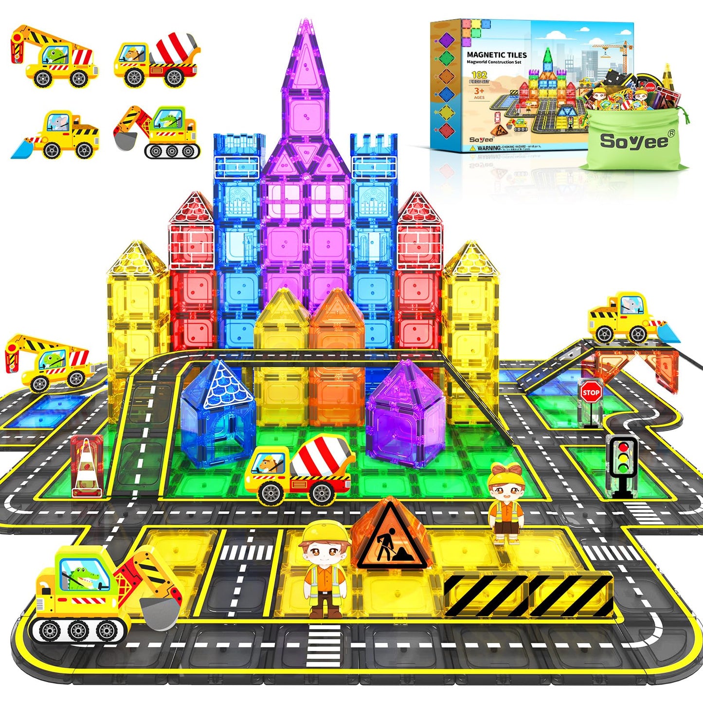 102 PCS Magnetic Building Tiles for Kids