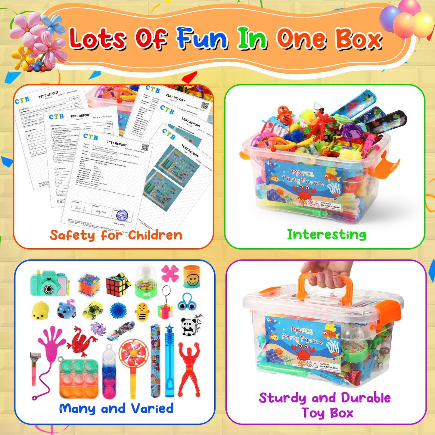 190 PCS Party Favors for Kids, Treasure Chest Toys, Small Toys Bulk, Birthday Party Gift Toys, Classroom Treasure Chest, Fidgets Stuffers, Mini Toys for Kids, Carnival Prizes, Prizes for Classroom