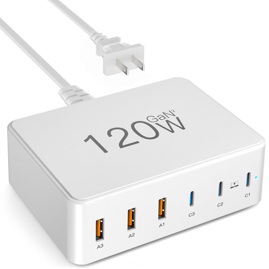 120W 6-Port USB C Charging Station