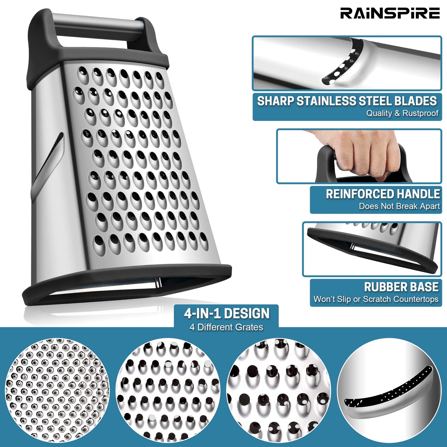 Rainspire Stainless Steel Box Grater with Handle