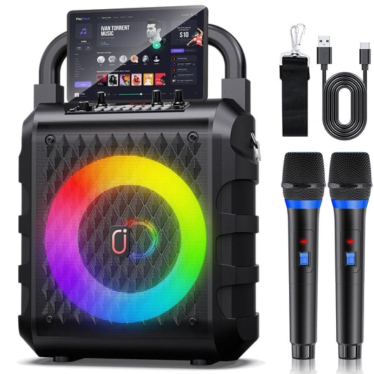 Portable Karaoke Machine with 2 Wireless Microphones