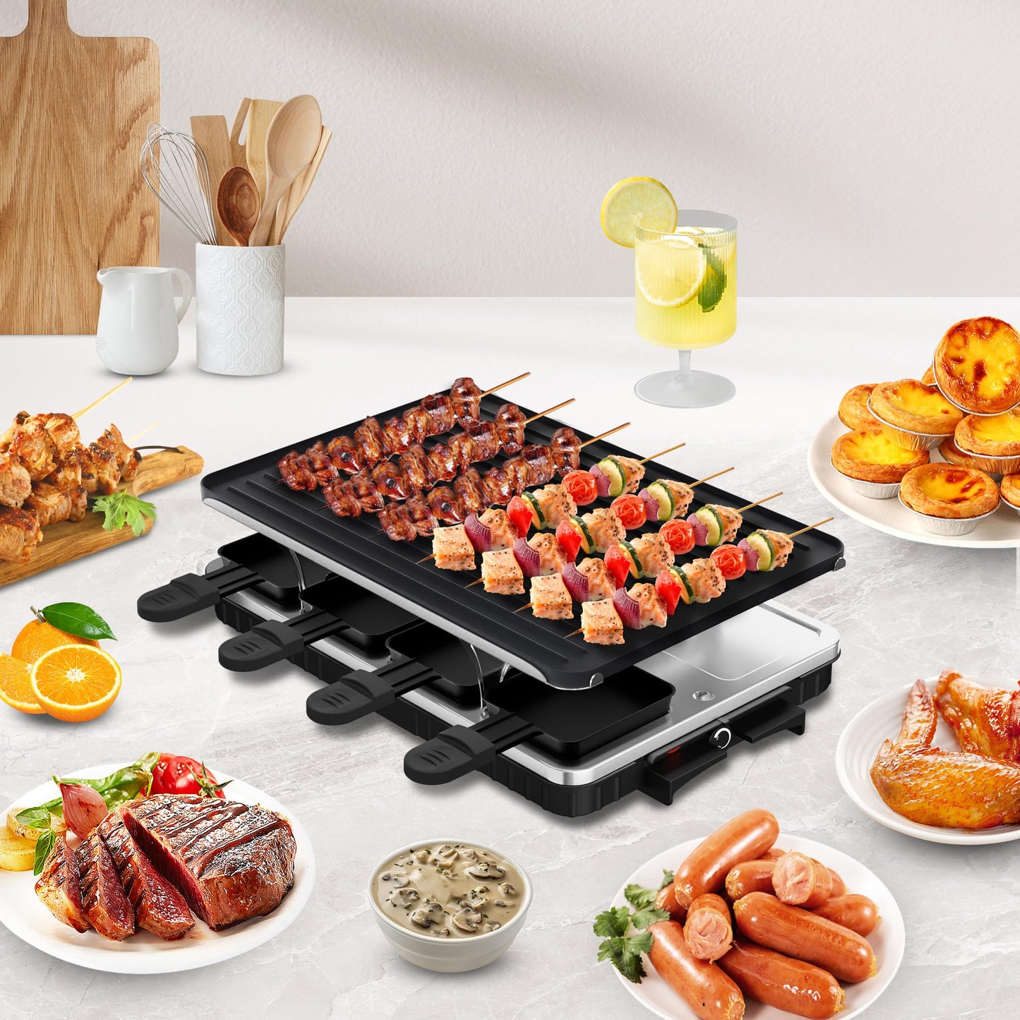 Electric Raclette Grill with 8 Warming Trays